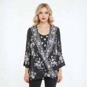 Tolani Collection Christelle XXS Black and White Floral 3/4 Sleeve Blouse